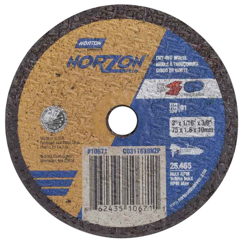 #66243510671 3"X1/16X3/8 NORTON CUT-OFF WHEEL