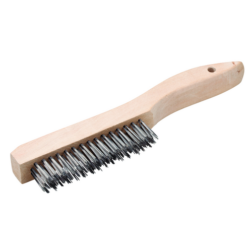 #191130 13-1/2" WOODEN CURVED HANDLE W/ SCRAPER SCRATCH BRUSH