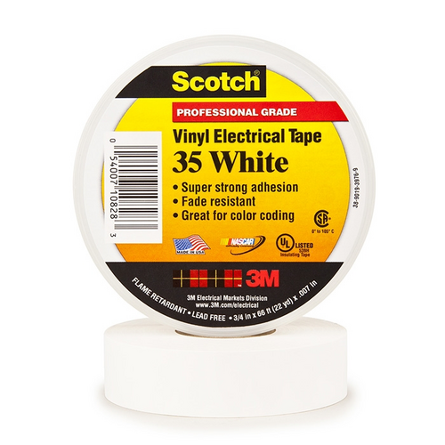 TAPE #35 WHITE 3/4 X 66' 3M SCOTCH VINYL WHITE ELECTRICAL TAPE