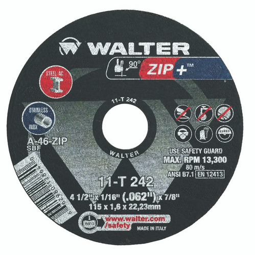 WALT #11-T242 4-1/2X1/16(.062)X7/8 CUTOFF WHEEL FOR STEEL + STAINLESS