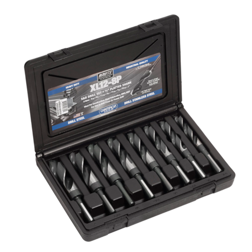 CHAMXL12-8P 8 PIECE BRUTE PLATINUM DRILLS 9/16 TO 1" X 1/16THS